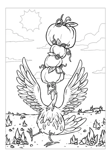 Funny Thanksgiving Turkey with 3 pumpkins on the head coloring page