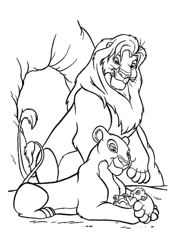 Mufasa, Sarabi and their son Simba coloring page