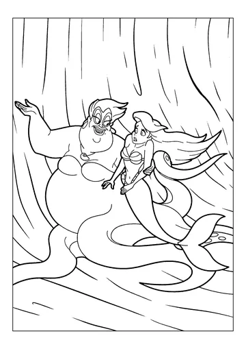 The evil Ursula with Ariel the Little Mermaid coloring page