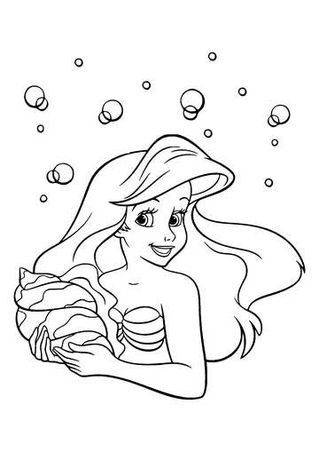 Ariel the Little Mermaid and a pretty seashell coloring page