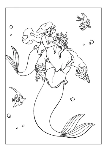 King Triton and his daughter the Little Mermaid coloring page