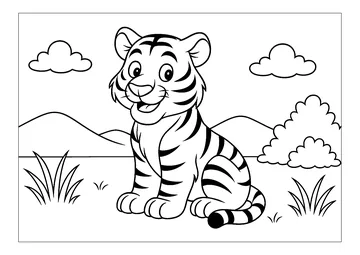 Cute tiger in the Savannah coloring page