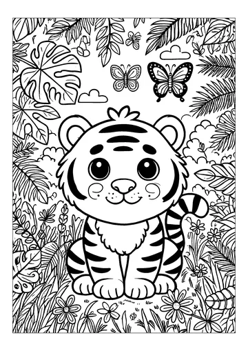 Young tiger in the forest coloring page