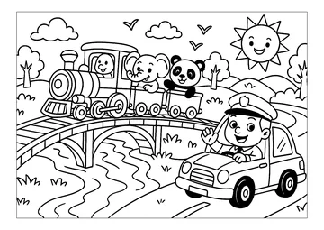 Animal train and police coloring page