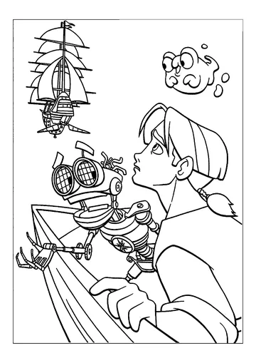 Treasure Planet: Jim Hawkins and his robot friend coloring page