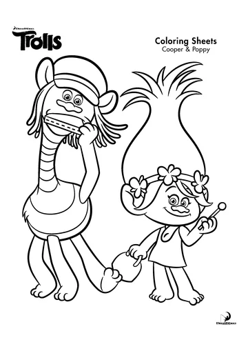 Friendly coloring of Poppy and Cooper coloring page