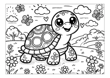 Pretty turtle with flowers and butterflies coloring page