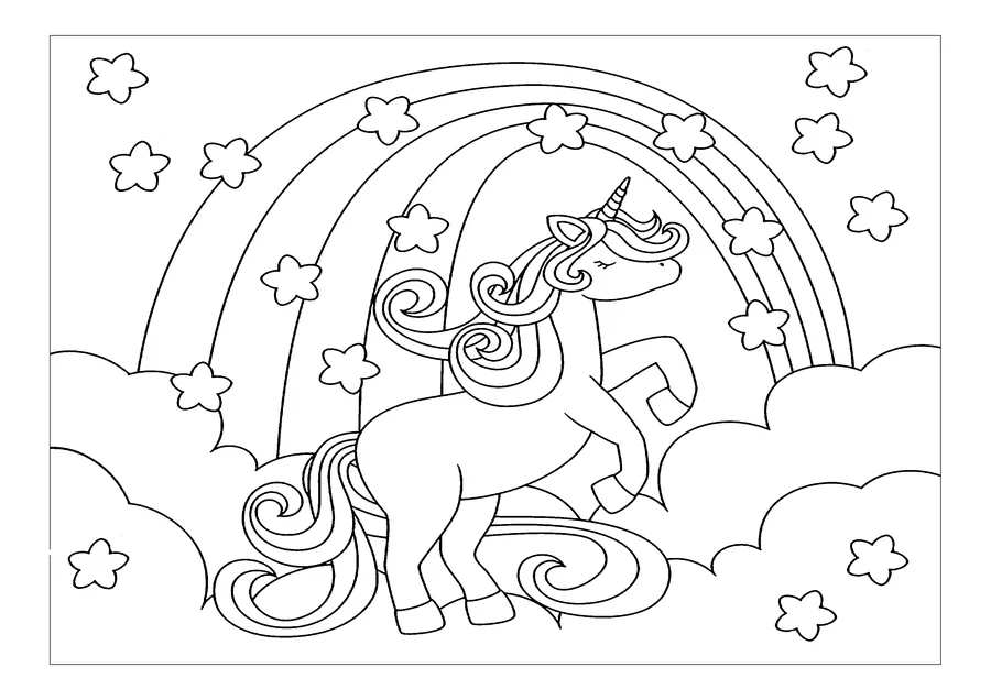 Unicorn and rainbow coloring page