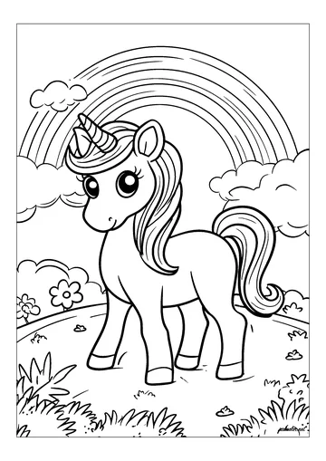 Unicorns and fairy rainbows coloring page