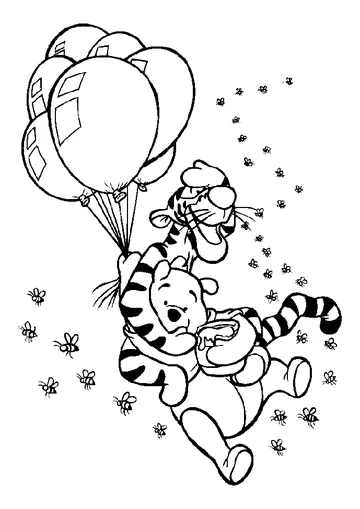 Tigger and Winnie fly away with these helium balloons! coloring page