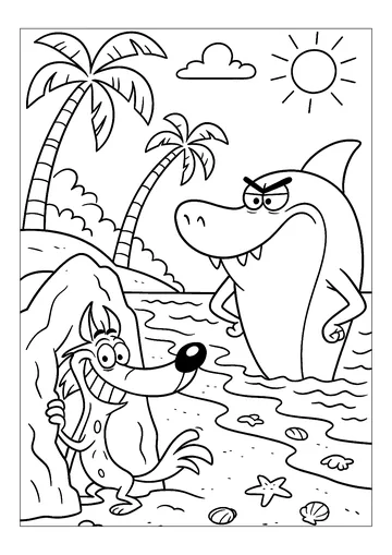 The hyena and the shark coloring page