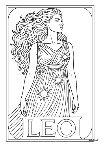 Leo sign represented by a woman coloring page