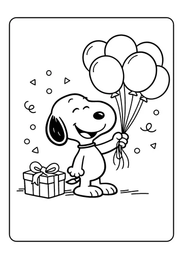 Snoopy with Balloons coloring page