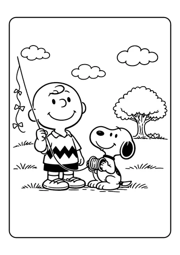 Snoopy and Charlie Brown with a Kite coloring page