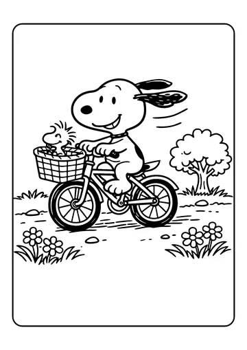 Snoopy on a Bicycle coloring page