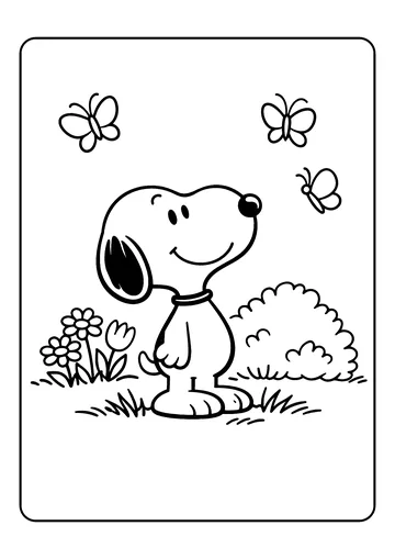 Snoopy with Butterflies coloring page