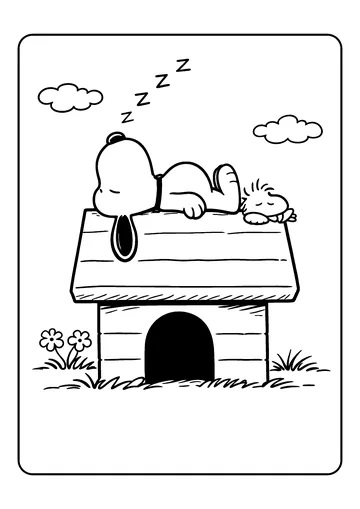 Snoopy and Woodstock Sleeping coloring page