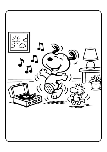 Snoopy with Music Notes coloring page