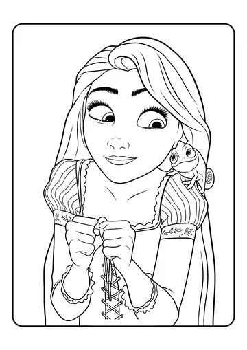 Rapunzel Looking at Pascal coloring page