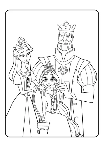 Rapunzel with the King and Queen coloring page