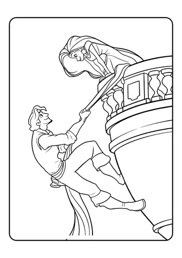 Flynn Climbing Rapunzel’s Tower coloring page