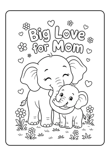 Mama Elephant Love coloring page