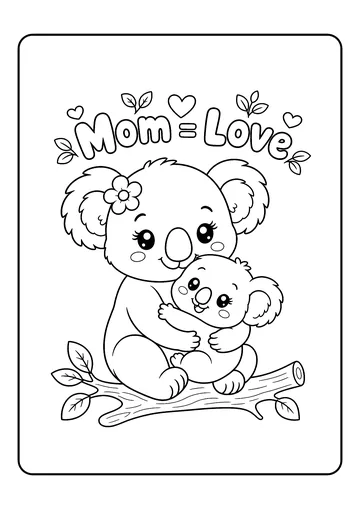 Koala Mom Cuddle coloring page