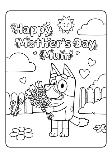 Bluey’s Flowers for Mum coloring page