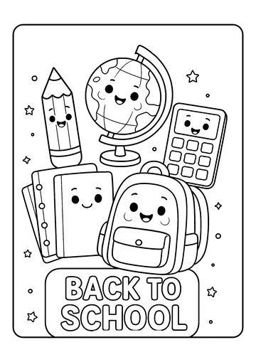 Cute School Supplies Party coloring page