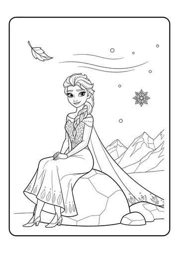 Elsa Sitting on a Rock coloring page