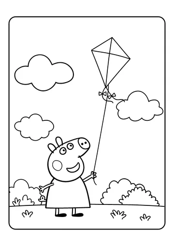 Peppa Pig Flying a Kite coloring page