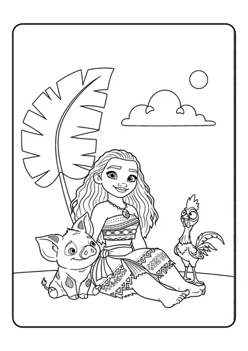 Beach Buddies. Moana, Pua & Hei Hei coloring page