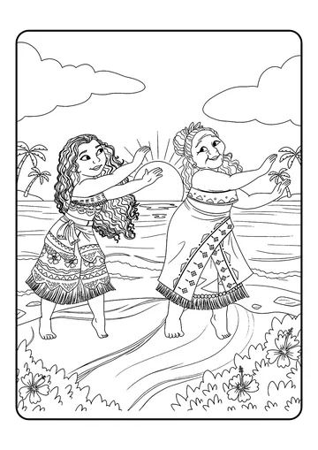 Moana & Grandma Tala Beach Dance coloring page