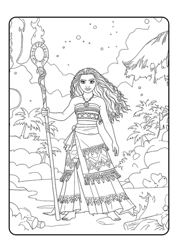Moana Standing With Wayfinder Staff coloring page