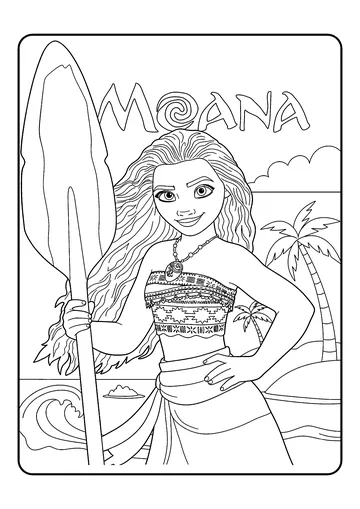 Moana With Oar on the Beach coloring page