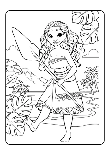 Moana Walking With Her Oar coloring page