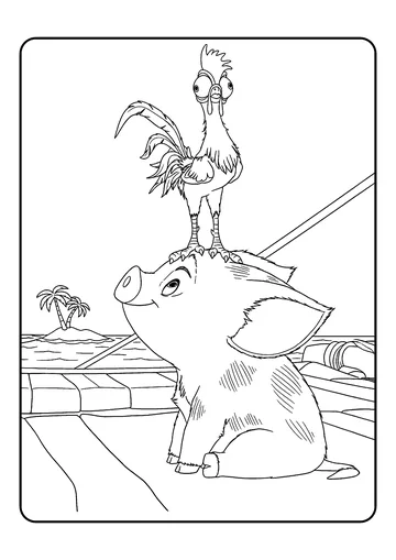 Pua and Hei Hei on the Canoe coloring page