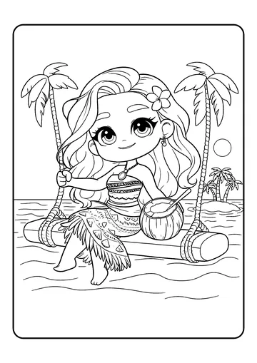 Moana on a Beach Swing coloring page