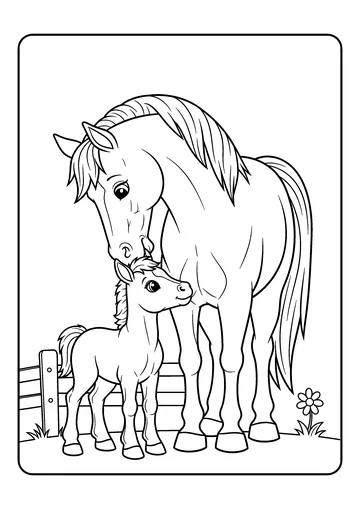 Mare and Foal Nuzzling coloring page