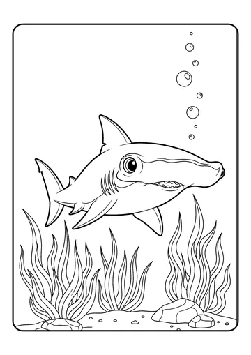 Hammerhead Patrol Over Seagrass coloring page