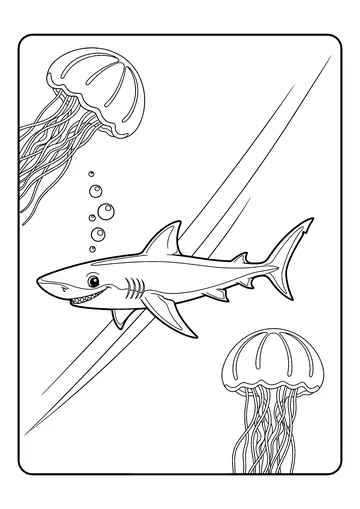 Blue Shark With Moon Jelly Drift coloring page
