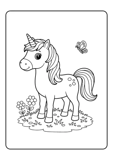 Unicorn in a Flower Field coloring page