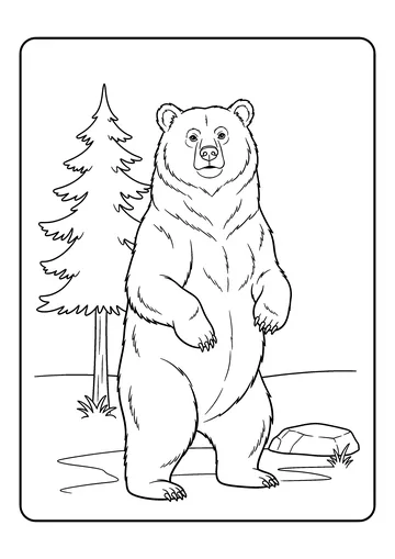 Upright Grizzly by the Pine coloring page