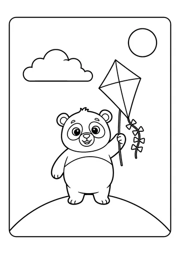Panda Kite on a Hill coloring page