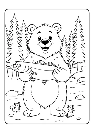 Bear with the Big River Fish coloring page