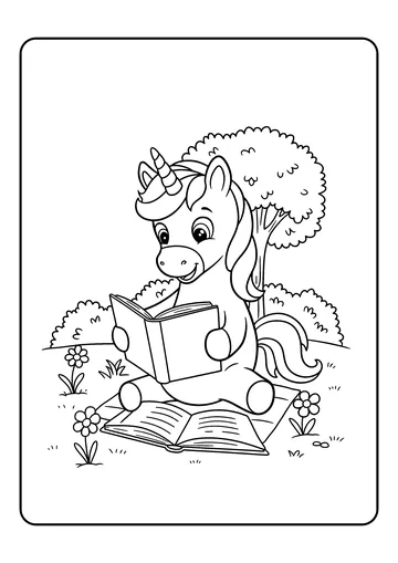 Unicorn Reading a Book coloring page