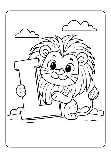 Lion with the Letter L coloring page