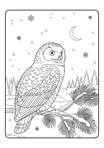 Snowy Owl on Quiet Pine coloring page