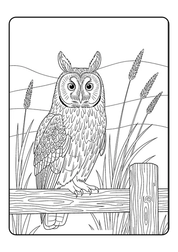 Long-Eared Owl on a Fence coloring page