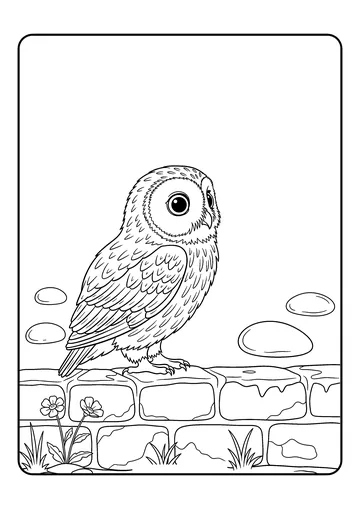Little Owl on a Stone Wall coloring page